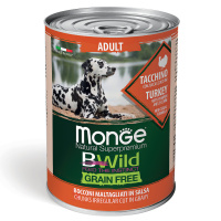 Monge Dog BWild GRAIN FREE беззерновые консервы из индейки с тыквой и кабачками для собак (400 гр)