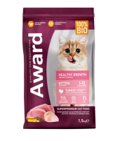 AWARD Healthy growth для котят от 1 месяца, беременных и кормящих кошек с индейкой и курицей с добавлением рыбьего жира и семян льна (1,5кг)