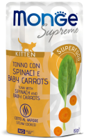 Monge Cat Supreme Pouch. паучи для котят тунец со шпинатом и мини-морковью, 80г