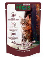 FRAIS АКЦИЯ - 50% Signature паучи для взрослых кошек и котов мясное ассорти с тыквой [кусочки в соусе], 80 г. [уценка]