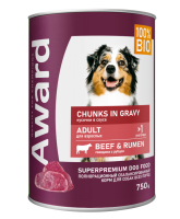 Влажный корм AWARD для взрослых собак кусочки с говядиной и рубцом в соусе 750г [33067]