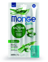 Лакомство Monge Gift Skin support для собак всех пород "Мягкие палочки" со свежим лососем, алоэ вера и дрожжами для здоровой кожи 45 г
