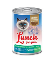 Lunch For Pets Консервы для кошек Мясное ассорти с языком в желе 400 г.