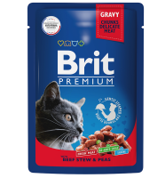 Brit Premium Пауч для взрослых кошек говядина и горошек 85 г [уценка]
