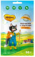 Мнямс Лакомство «хрустящие подушечки» для кошек с паштетом из курицы линии Кот Федор "Фермерская Ярмарка" 50 г. [32044] [уценка]
