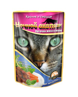 Ночной охотник консервы для кошек кролик, сердце кусочки в желе, 100 г.