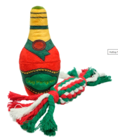 Набор Mr.Kranch для собак Праздничный с пищалкой и хлопковым канатом, бутылка 15х4 см и жгут 22х4 см, новогодняя серия