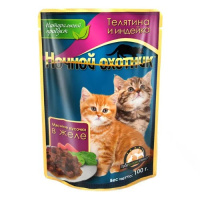 Ночной охотник Влажный корм для котят, телятина и индейка в желе, 100 г.