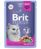 Brit Premium Пауч для взрослых стерилизованных кошек индейка с сыром в желе 85 г [уценка]