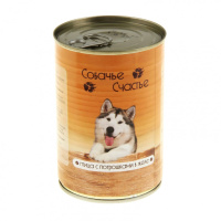 Собачье счастье консервы для собак Птица с потрошками в желе 750 г. (410гр)