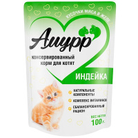 Амурр Влажный корм для котят в желе с индейкой, 100 г.