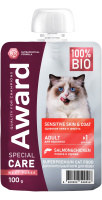 AWARD SPECIAL CARE Sensitive skin&coat "мясное пюре" для взрослых кошек для здоровья кожи и шерсти из курицы с лососем 100 г
