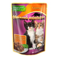 Ночной охотник консервы для котят с курицей кусочки в соусе, 100 г.
