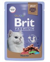 Brit Premium Пауч для взрослых кошек , "Мясо птицы" в желе 85 г [уценка]