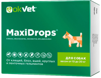 Оквет MaxiDrops для собак от клещей, блох, вшей, круглых и ленточных гельминтов 1 пипетка (от 10 до 20кг, 2мл)
