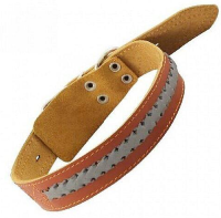 Ошейник кожаный двойной "Коса светоотражающая" (36мм*720мм)