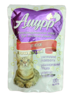 Амурр Влажный корм для взрослых кошек в желе с ягненком, 100 г.