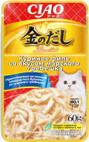 CIAO Kinnodashi Лосось с морским гребешком. Дополнительный рацион для кошек 60г пауч