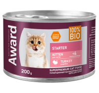Влажный корм AWARD для котят с начала прикорма до 4 месяцев, беременных и кормящих кошек паштет из индейки 200г