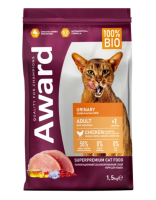 AWARD Urinary для взрослых кошек для профилактики мочекаменной болезни с курицей с добавлением клюквы, цикория и рыбьего жира (1,5кг)