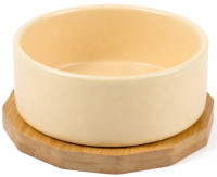 Миска Mr.Kranch Bamboo керамическая сливочная бамбуковой подставке 860 мл