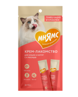 Крем-лакомство Мнямс для кошек с тунцом Кацуо и креветками 15 г х 4