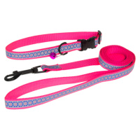Комплект Ошейник светоотражающий 15 мм*40 см с поводком 120 см (розовый)