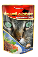 Ночной охотник консервы для кошек говядина кусочки в желе, 100 г. [уценка]