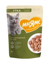 Влажный корм Мнямс Кусочки в соусе с уткой для домашних кошек 85г, пауч