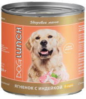 Дог Ланч консервы для собак Ягнёнок с индейкой в соусе 750г