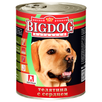 BIG DOG консервы для собак телятина с сердцем, 850 г.