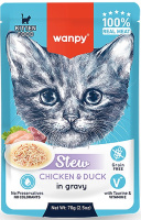 Wanpy Cat Дополнительный консервированный корм пауч для котят нежное рагу из курицы и утки 70 г