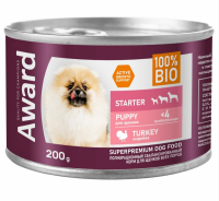 Влажный корм AWARD для щенков с начала прикорма до 4 месяцев, беременных и кормящих сук паштет из индейки 200г
