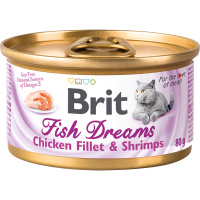 Brit Care Консервы суперпремиум класса для кошек Fish Dreams с куриным филе и креветками, 80 г.