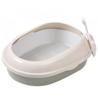 Туалет для кошек овальный с бортом [совок и сетка в комплекте], голубой Триол (P541A 500*370*170мм)