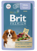 Brit Premium Пауч телятина с зеленым горошком в соусе для взрослых собак мини-пород ,85 г. [уценка]