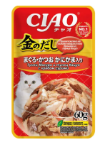 Inaba Ciao Kinnodashi влажный корм для взрослых кошек Тунец Магуро и Тунец Кацуо с крабом сурими, в паучах - 60 г