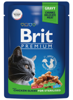 Brit Premium Пауч для взрослых стерилизованных кошек цыпленок в соусе 85 г [уценка]