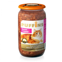 PUFFINS консервы для кошек [кролик, сердце], 650 г.