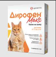 Apicenna Дирофен Макс для кошек, 60 мг, 1 пипетка (от 7,5 до 10 кг, 1 мл)