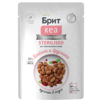 БРИТ КЕА, Пауч с Ягнёнком и Брусникой для стерилизованных кошек, кусочки в соусе, 85г