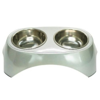 Миска двойная металлическая на меламиновой подставке (10-S)