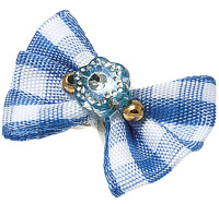 Бантик [пара] голубой в белый квадрат [с голуб. камнем] 2-22-015