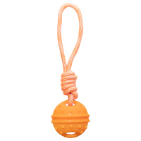 Игрушка для собак из термопластичной резины "Апельсин с веревкой" (d77/290мм)