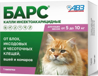 Кап. Барс д/кошек инсектоакарицидные 1 пипетка 1мл (от 5 до 10 кг)