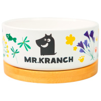 Миска Mr.Kranch Bamboo керамическая на бамбуковой подставке 340 мл, Цветы Прованса васильковая