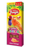 Happy Jungle Палочки для птиц, мед и овощи, 3 шт. 90 г. [уценка]