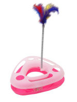 Чистый котик Игрушка для кошек Трек-треугольник с пером на пружине 27*7,5 см. (Розовый)