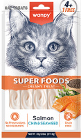 Wanpy Cat Лакомство для кошек «нежное пюре» из лосося с семенами чиа и водорослями 70 г