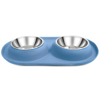 Миска металлическая двойная на подставке из термопластичной резины "Бриз", 2*0,22л Триол